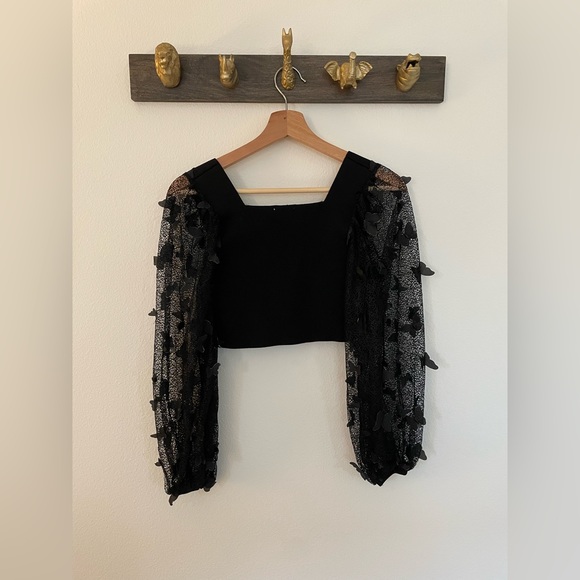 Free People Black Flutter By Crop - Picture 2 of 2